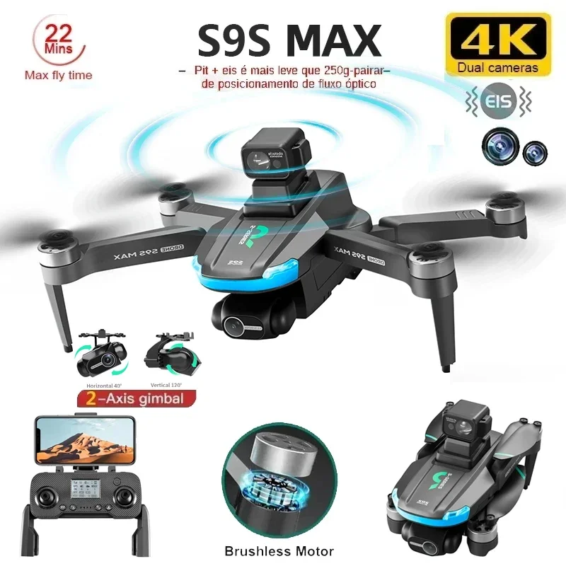 Novo s9s max mini drone 4k 2 e - Drone Camera With Gimbal avaliação e preço